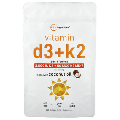 Витамин Micro Ingredients Vitamin D3 + K2, 300 Softgels