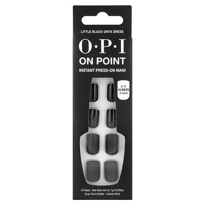 On Point, Instant Press-On Mani, Short Length, Little Black Onyx Dress, 27 Piece Kit