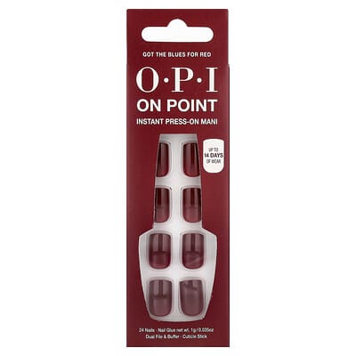 On Point, Instant Press-On Mani, Short Length, Got The Blues For Red, 27 Piece Kit