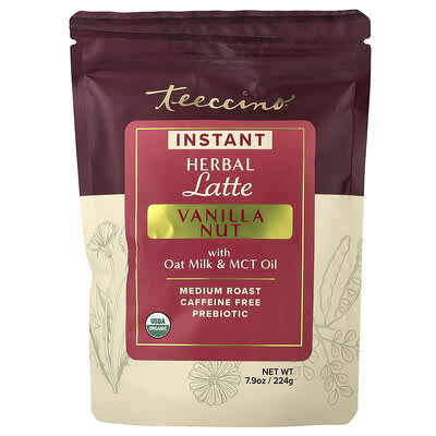 Instant Herbal Latte, Vanilla Nut, Medium Roast, Caffeine Free, 7.9 oz (224 g)