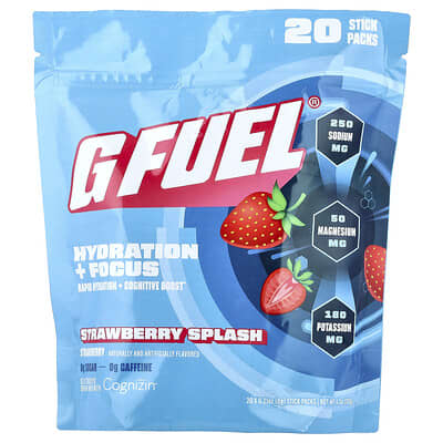 G FUEL Hydration + Focus смесь для электролитного напитка Strawberry Splash, 20 Stick Packs, 0.21 oz (6 g) Each