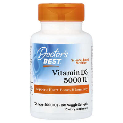Витамин D3, 125 mcg (5,000 IU), 180 Veggie Softgels