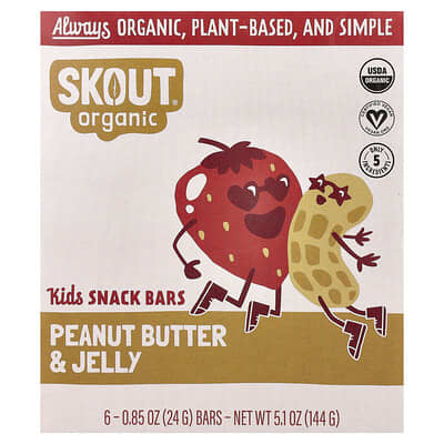 Детские батончики Skout Organic Peanut Butter & Jelly, 6 шт, 0.85 oz (24 g) каждый