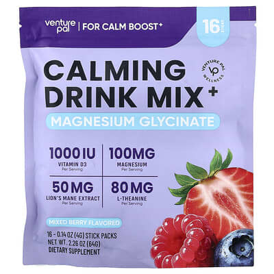 Calming Drink Mix+, Magnesium Glycinate, Mixed Berry, 16 Stick Packs, 0.14 oz (4 g) Each