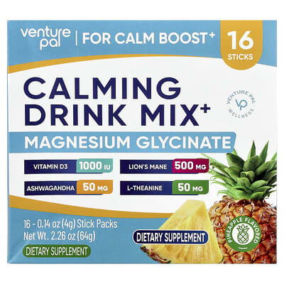 Calming Drink Mix+, Magnesium Glycinate, Pineapple, 16 Stick Packs, 0.14 oz (4 g) Each