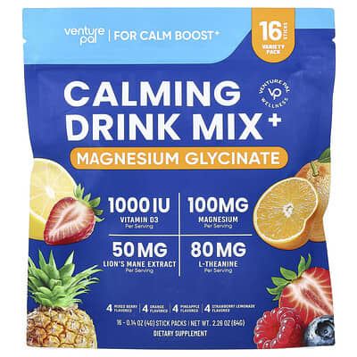 Раствор для напитков Calming Drink Mix+, Magnesium Glycinate, 16 Stick Packs