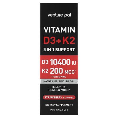 Витамин D3 + K2, Strawberry, 2 fl oz (60 ml)