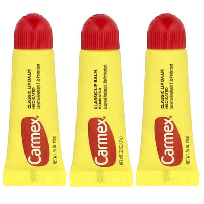 Carmex Classic Lip Balm, Medicated, 3 шт, 0.35 oz (10 g) каждый