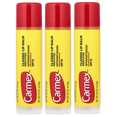 Лечебный бальзам для губ Carmex Classic Lip Balm SPF 15, 3 Sticks, 0.15 oz (4.25 g) Each