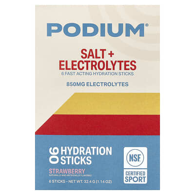 Podium Nutrition Strawberry электролиты, стики для гидратации, 6 шт., 0.19 oz (5.4 g) каждый
