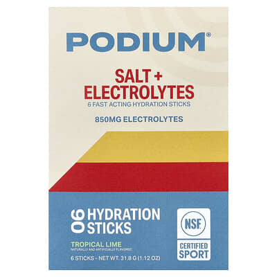 Электролиты Podium Nutrition Hydration Sticks, Tropical Lime, 6 шт., 0.18 oz (5.3 g) каждый