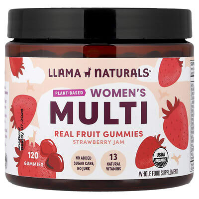Женские жевательные конфеты Llama Naturals с натуральными фруктами, клубничное варенье, 120 шт.