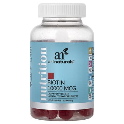 Nutrition, Biotin Gummies, Natural Strawberry, 100 Gummies (5,000 mg per Gummy)