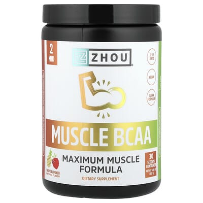 Аминокислоты Zhou Nutrition Muscle BCAA, Tropical Punch, 9.06 oz (257 g)