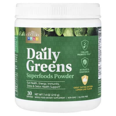 Порошок суперфудов Daily Greens, лимон-лайм, 7.4 oz (210 g)