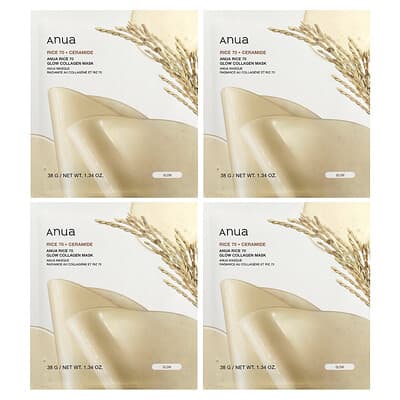 Увлажняющие тканевые маски Anua Rice 70 Glow Collagen, 4 шт, 1.34 oz (38 g)