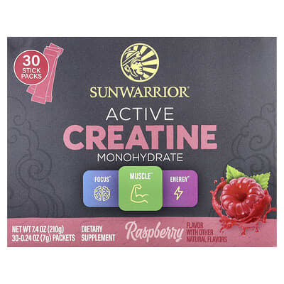 Active Creatine Monohydrate, малина, 30 пакетиков, по 0.24 oz (7 g) каждый