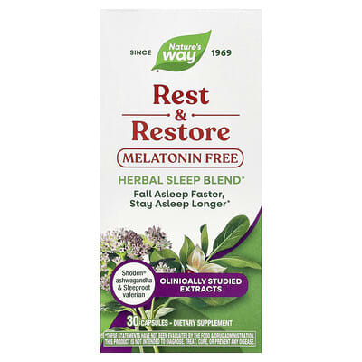 Добавка Nature's Way Rest & Restore, без мелатонина, 30 капсул