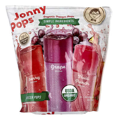 Organic Freezer Pops, Cherry, Grape, Fruit Punch , 24 Count, 1.35 fl oz (40 ml) Each