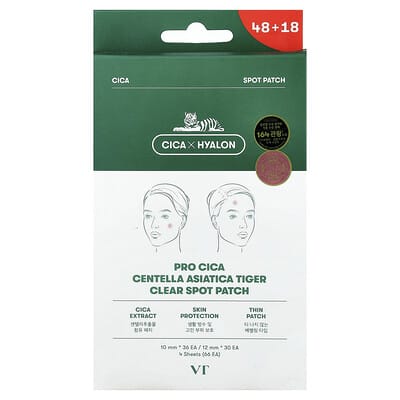 Pro Cica Centella Asiatica Tiger Clear Spot Patch, 4 Sheets, 66 Patches
