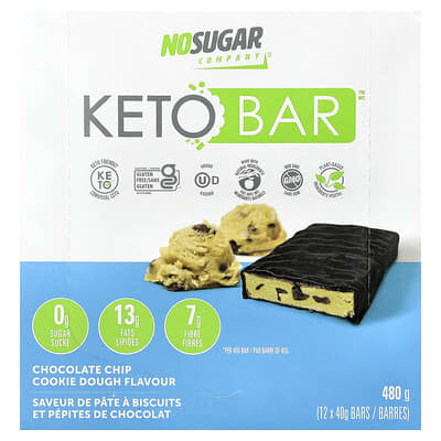 Keto Bars™, Chocolate Chip Cookie Dough, 12 Bars, 40 g Each
