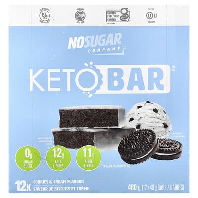 Keto Bar™, Cookies & Cream, 12 Bars, 40 g Each