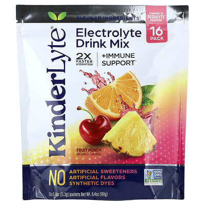KinderLyte электролитный напиток для детей и взрослых, Fruit Punch, 16 пакетиков, 0.4 oz (11.3 g) каждый