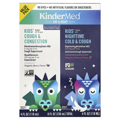 KinderMed®, Kids' Day & Night, Cough, Congestion, Cold, 2 Bottles, 4 fl oz (118 ml) Each