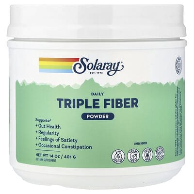 Порошок пищевых волокон Solaray Daily Triple, без вкуса, 14 oz (401 g)