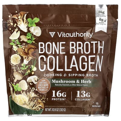 Коллагеновый бульон Vitauthority, грибной и травяной, 10.9 oz (312 g)