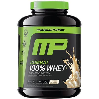 Combat® 100% сывороточный протеиновый порошок, ванильное мороженое, 5 lbs (2.24 kg)