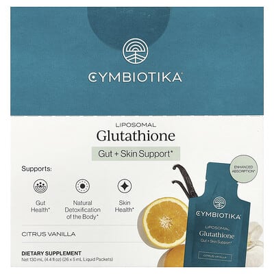 Cymbiotika Липосомальный глутатион, Citrus Vanilla, 26 жидких пакетиков, 0.17 fl oz (5 ml) каждый