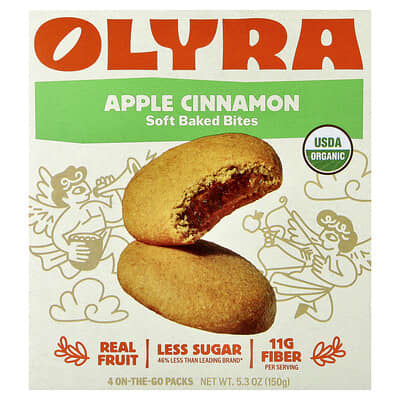 Fruit & Grain Bars, Apple Cinnamon, 4 On-The-Go Packs, 1.32 oz (37.5 g) Each