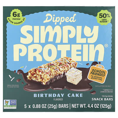Протеиновые батончики Simply Protein Birthday Cake, 5 шт, 0.88 oz (25 g) каждый