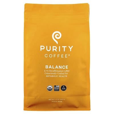 Кофе Purity Coffee Balance, Whole Bean, 2/3 Decaffeinated, 12 oz (340 g)