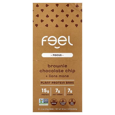 Протеиновые батончики Focus Brownie Chocolate Chip + Lions Mane, 10 шт.