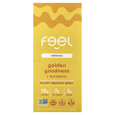 Протеиновые батончики The Feel Bar Immune, Golden Goodness + Turmeric, 10 шт, 2 oz (57 g) каждый