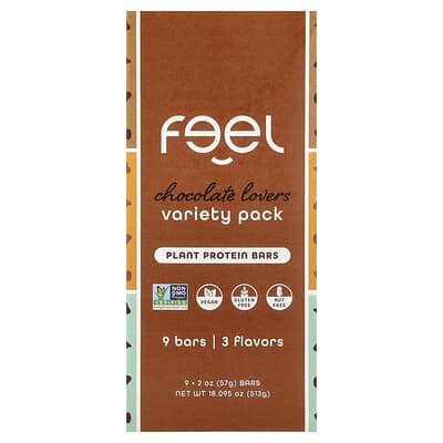 Протеиновые батончики The Feel Bar, ассорти, Chocolate Lovers, 9 шт, по 2 oz (57 g)