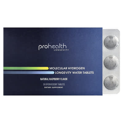 Molecular Hydrogen Longevity Water Tablets, Natural Raspberry, 30 Effervescent Tablets (80 mg per Tablet)