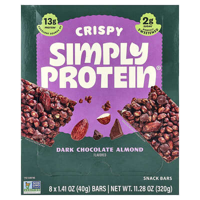 Crispy Snack Bars, темный шоколад и миндаль, 8 батончиков, 1.41 oz (40 g) каждый