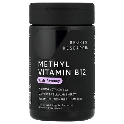 Метил Витамин B12 Sports Research, 2,000 mcg, 120 Liquid Veggie Capsules