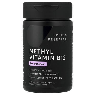 Витамин B12 Methyl, 5,000 mcg, 120 жидких капсул Sports Research