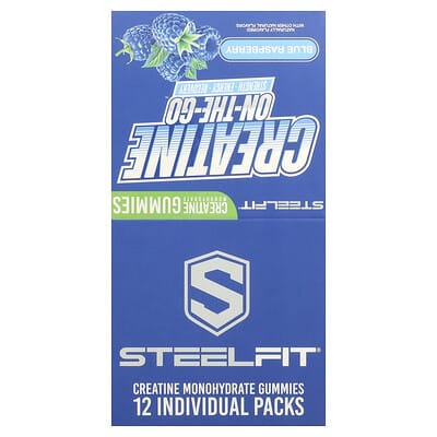 Креатин SteelFit Creatine On-The-Go™, жевательные таблетки, Blue Raspberry, 12 шт., 0.8 oz (22 g) каждая