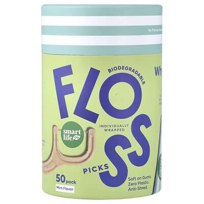 Biodegradable Floss Picks, Mint, 50 Pack