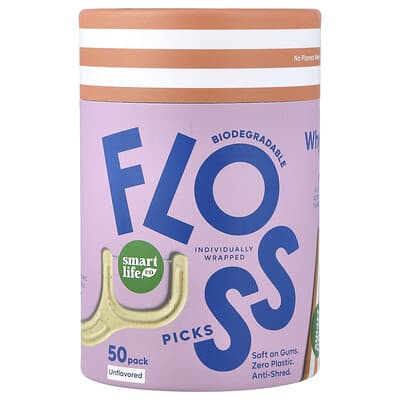 Biodegradable Floss Picks, Unflavored, 50 Pack