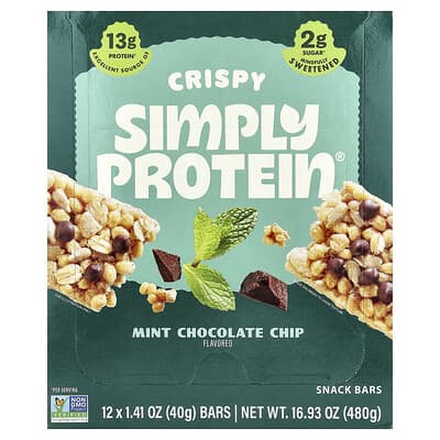 Протеиновые батончики Simply Protein Crispy Snack Bars, Mint Chocolate Chip, 12 шт, 1.41 oz (40 g) each