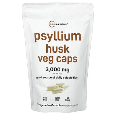 Micro Ingredients псиллиум (Psyllium Husk), 500 вегетарианских капсул (500 mg на капсулу)