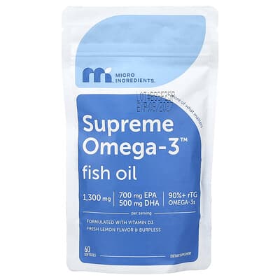 Supreme Omega-3™ Рыбий жир, свежий лимон, 60 мягких капсул