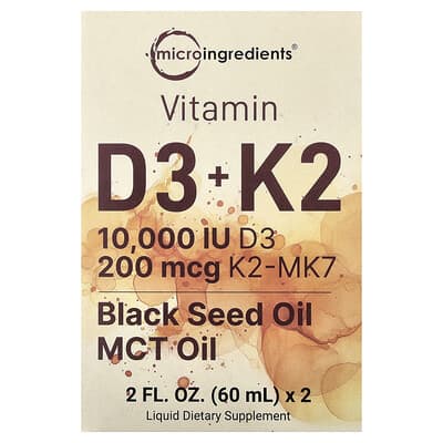 Vitamin D3 + K2, 2 Dropper Bottles, 2 fl oz (60 ml) Each