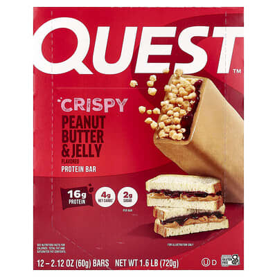 Protein Bar, Crispy Peanut Butter & Jelly, 12 Bars, 2.12 oz (60 g) Each